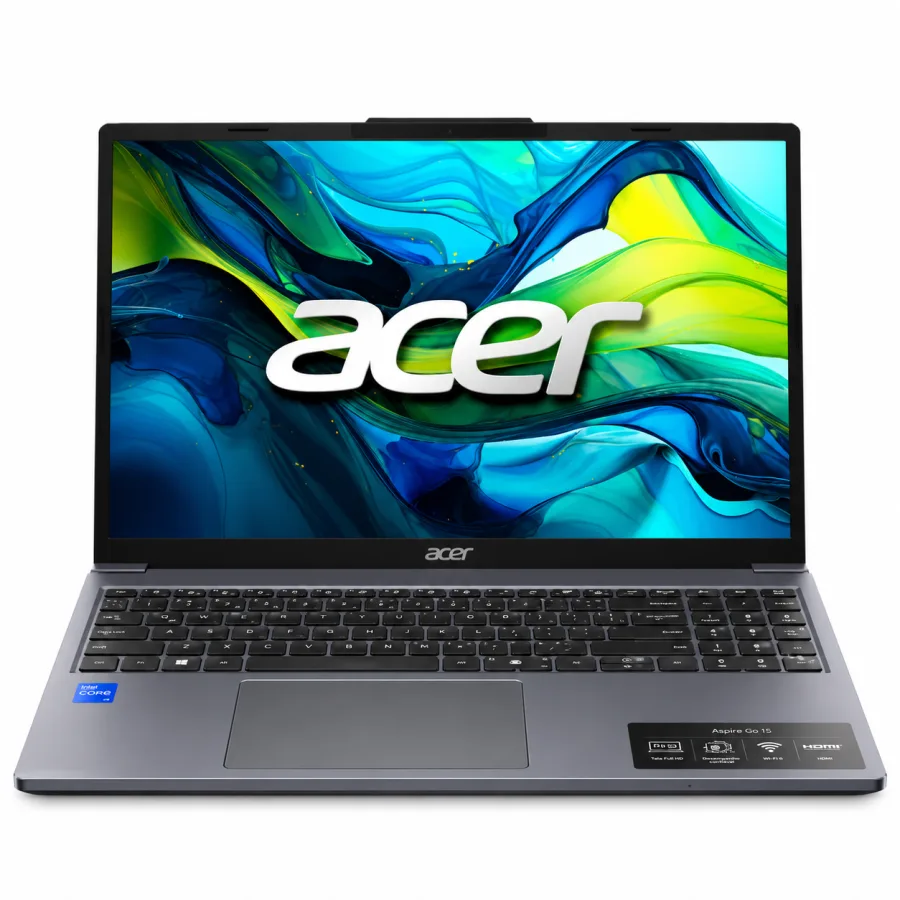 Notebook Acer Aspire Go 15 azul aberto, visto de frente