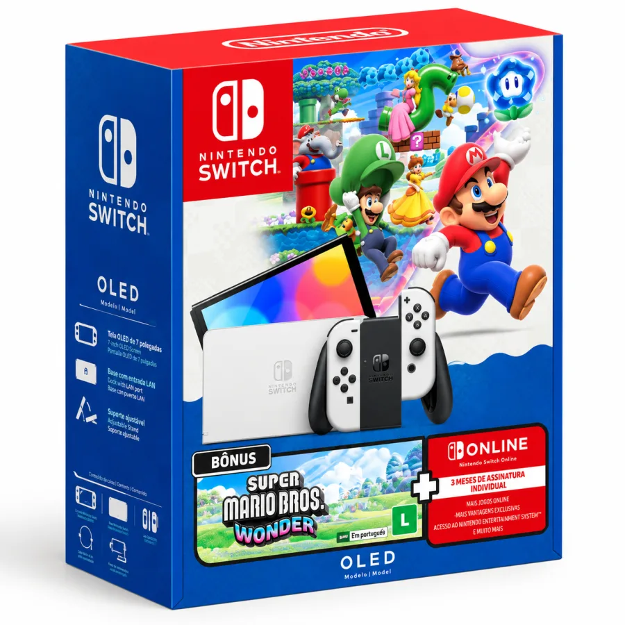 Caixa do Nintendo Switch OLED com bonus Super Mario Bros. Wonder