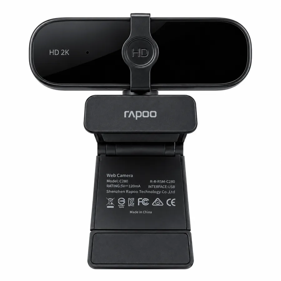 Webcam Rapoo C280 2K 1440p 30 fps com Autofoco Campo de 85 Graus Microfone Duplo com Cancelamento de Ruído Tampa de Privacidade e USB Preto
