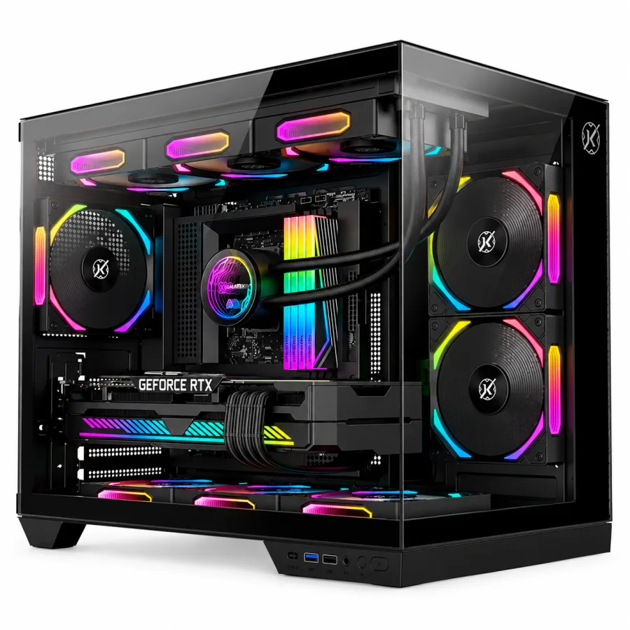 Gabinete Gamer Kalkan Saga Aquário Micro ATX e Mini ITX Câmara Dupla Vidro Temperado Frontal e Lateral GPU até 400mm Suporte a 9 Fans Preto KLK00043