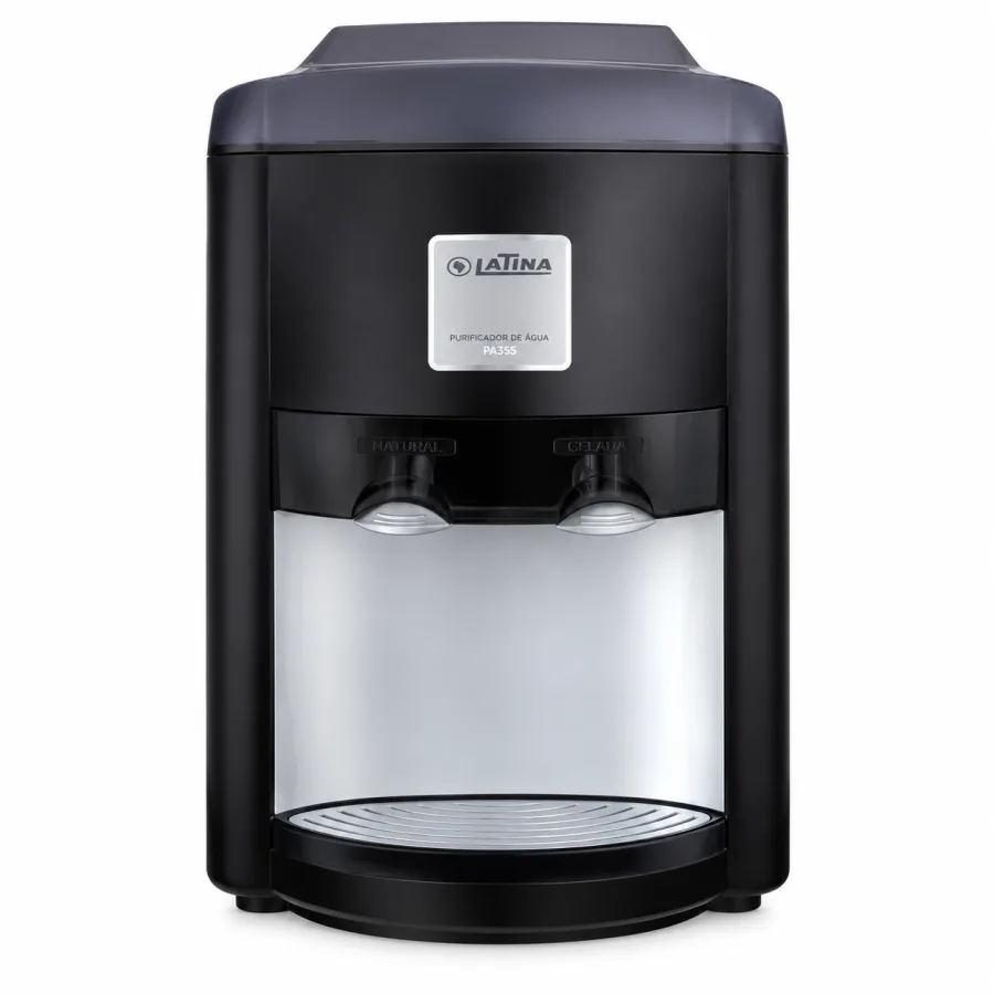 Bebedouro de Mesa Latina BR335 Preto Bivolt Automático Refrigeração Eletrônica 2 Torneiras Galão 10L ou 20L 80W