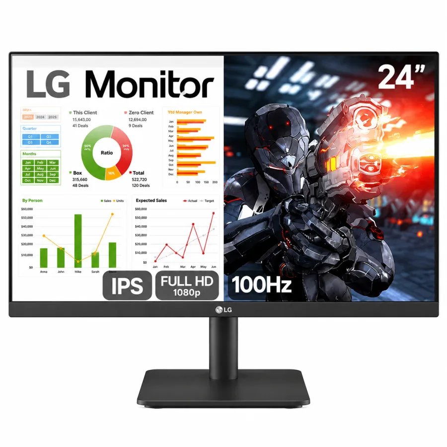 Monitor LG 24MS500-B 23.8" Full HD, 100Hz, 5ms, Painel IPS, Antirreflexo, Modo Leitor, Black Stabilizer, HDMI, Preto