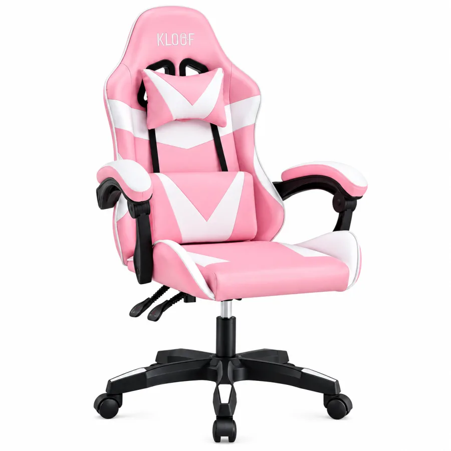 Cadeira gamer Kloof KL1 branca e rosa vista de frente