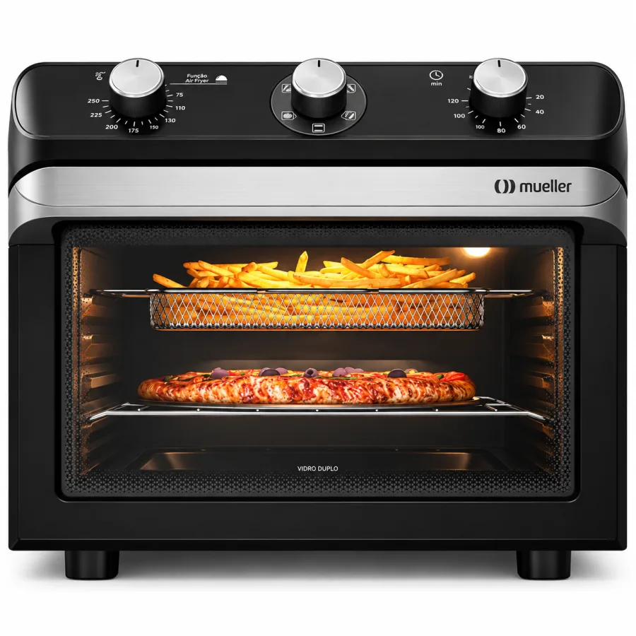 Forno Elétrico de Bancada Mueller Fryer Air Forno 35L 1800W Função Air Fryer Grill Timer 120 Minutos Preto Fosco MFB35G
