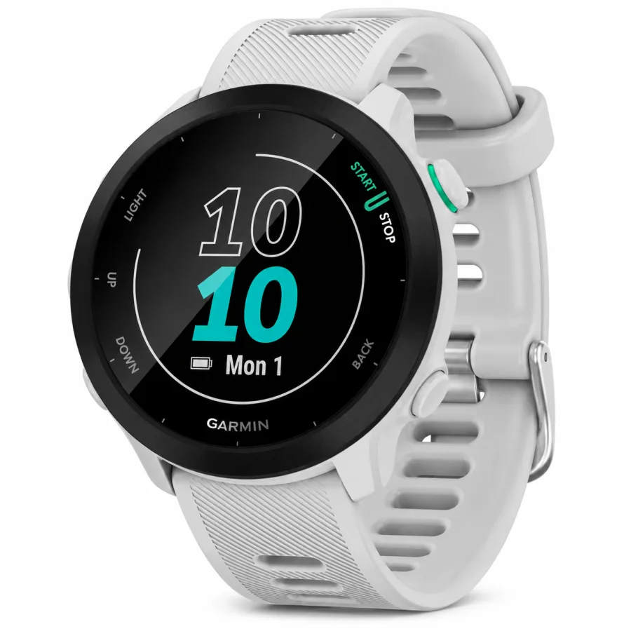 Relogio Esportivo Garmin Forerunner 55, GPS, Monitor Cardiaco no Pulso, 5 ATM, Ate 14 Dias de Bateria, Branco