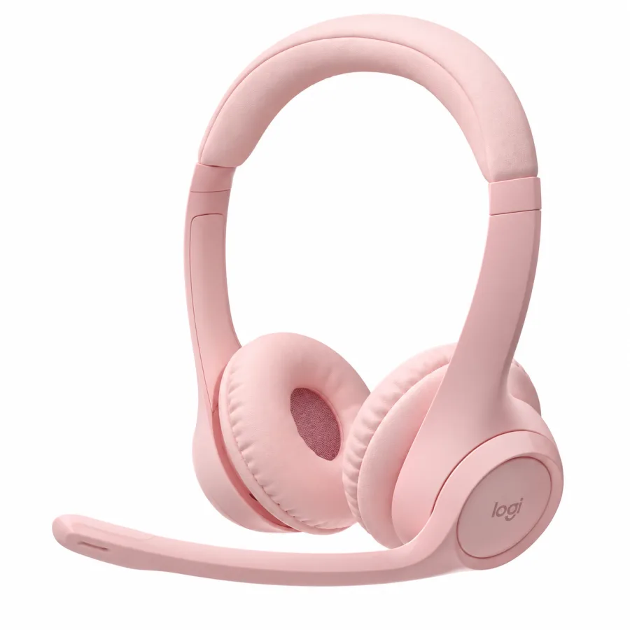 Headset Sem Fio Logitech Zone 300 Bluetooth 5.3 Multiponto Microfones Duplos Beamforming com Cancelamento de Ruído 122g Recarga USB-C Rosa
