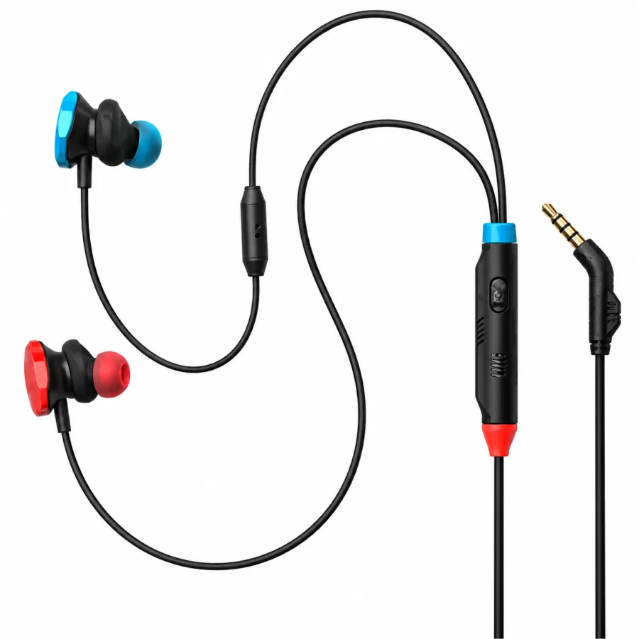Fone de Ouvido Gamer Intra-auricular JBL Quantum 50N P2 3,5mm com Microfone e Controle de Volume Driver 8,6mm Azul e Vermelho