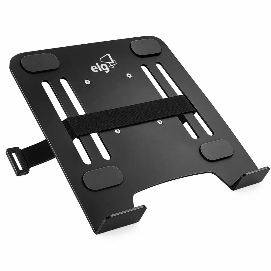 Suporte Bandeja de Apoio para Notebook de 10 a 17 Polegadas ELG FB7510 VESA 75x75 Aço Carbono com Cinta de Segurança e Ventilação Preto