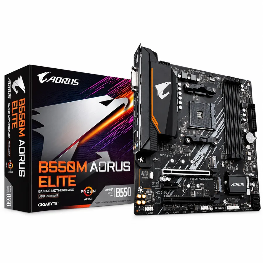 Placa-Mãe Gigabyte B550M Aorus Elite AMD AM4 Micro-ATX DDR4 até 128GB 2 Slots M.2 PCIe 4.0 HDMI 2.1 e DVI-D Preta