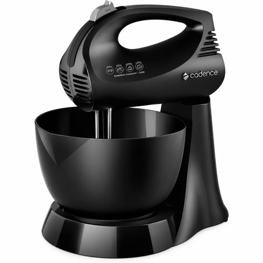 Batedeira Cadence Jolie 200W Tigela 3,5L 3 Velocidades e Pulsar Batedores em Aço Inox Uso Portátil ou Fixo Preta BAT401