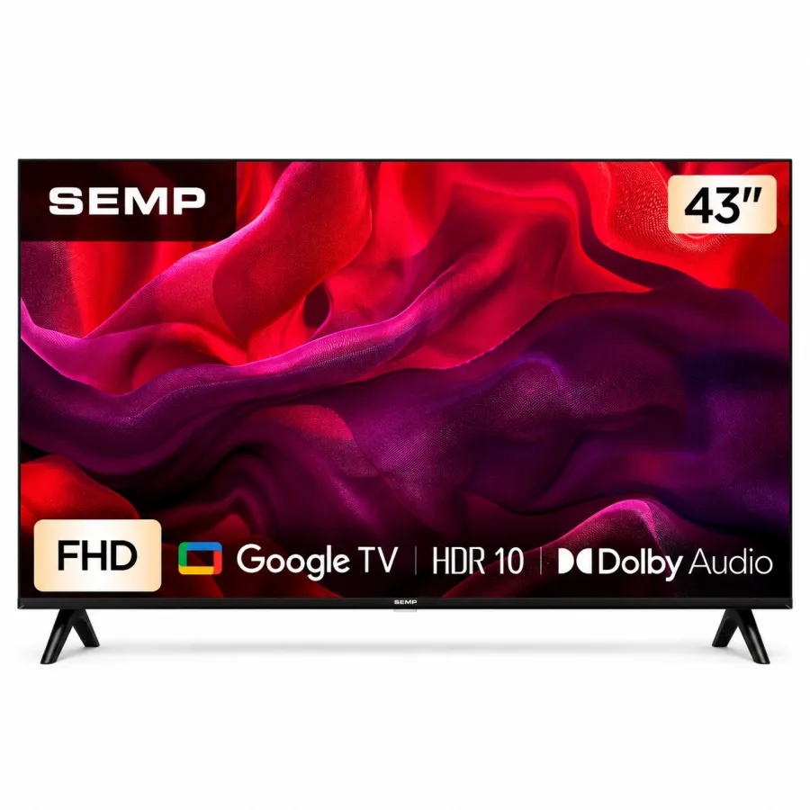 Smart TV Semp 43 Polegadas Full HD LED S42 43S42, Google TV, HDR10, Dolby Audio, Wi-Fi, Bluetooth, 2 HDMI, Bivolt