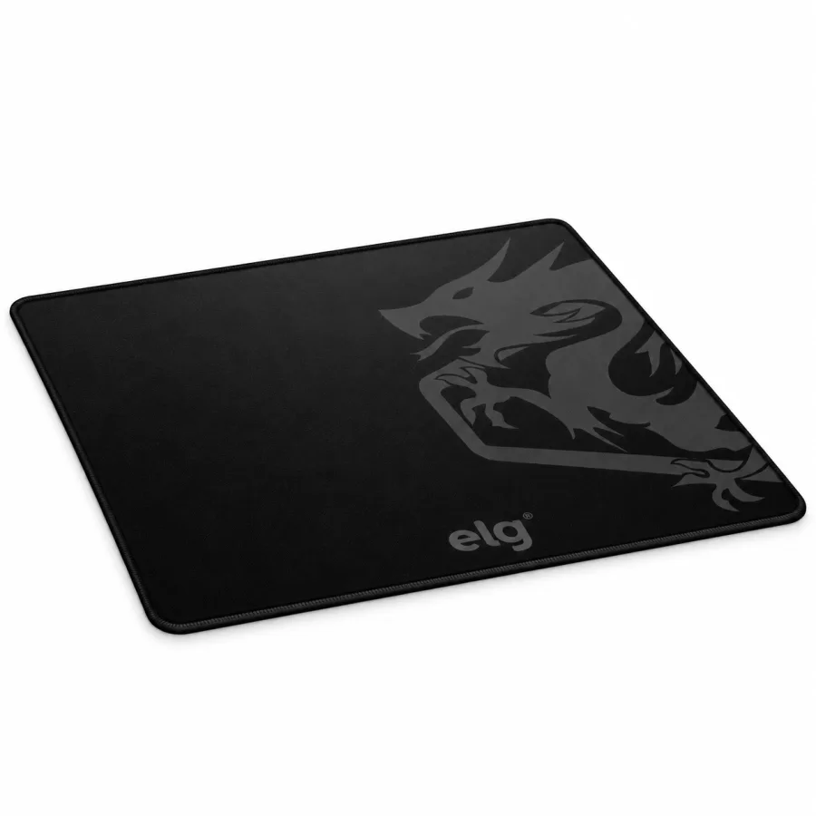 Mousepad Gamer ELG Merak Speed Médio 400 x 300 mm Superfície de Poliéster com Tratamento Térmico Base de Borracha SBR e Borda Costurada Preto