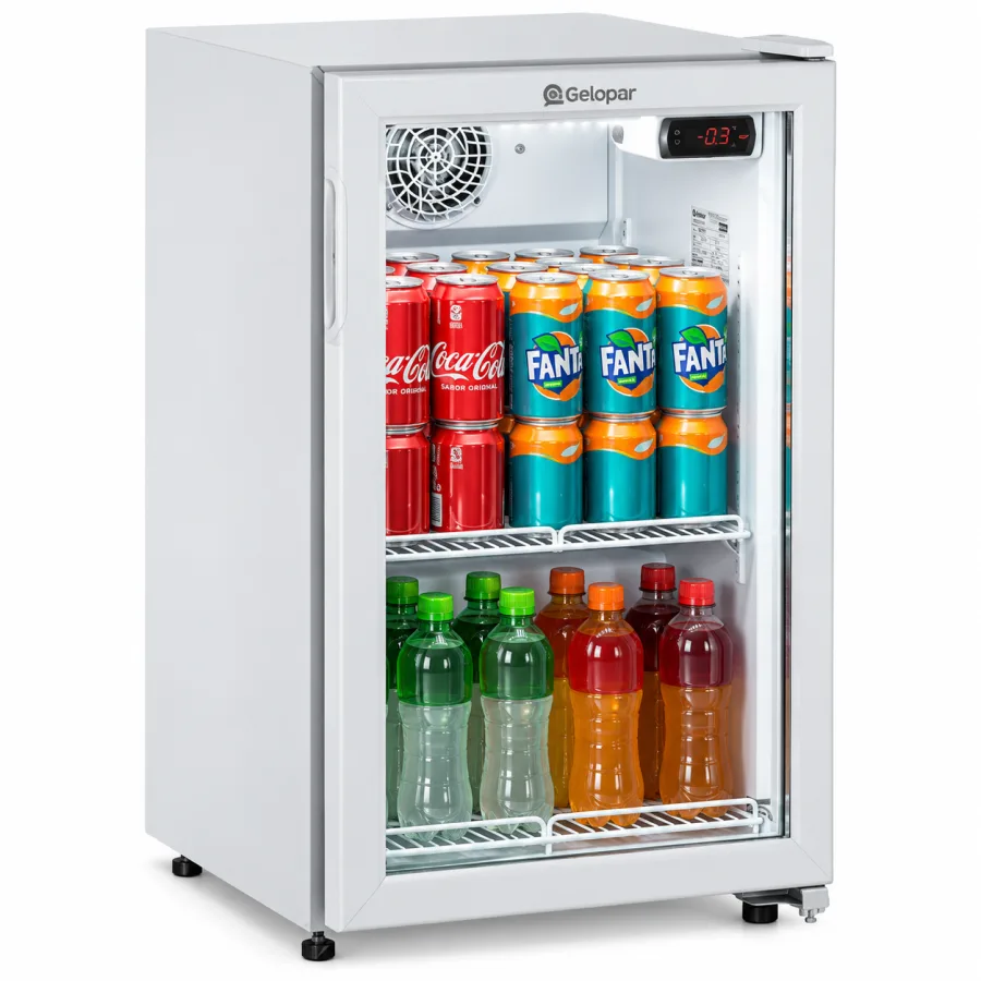 Refrigerador Expositor Vertical Gelopar GPTU-120 Branco 112L Frost Free Porta de Vidro Duplo 0°C a 7°C 96 Latas