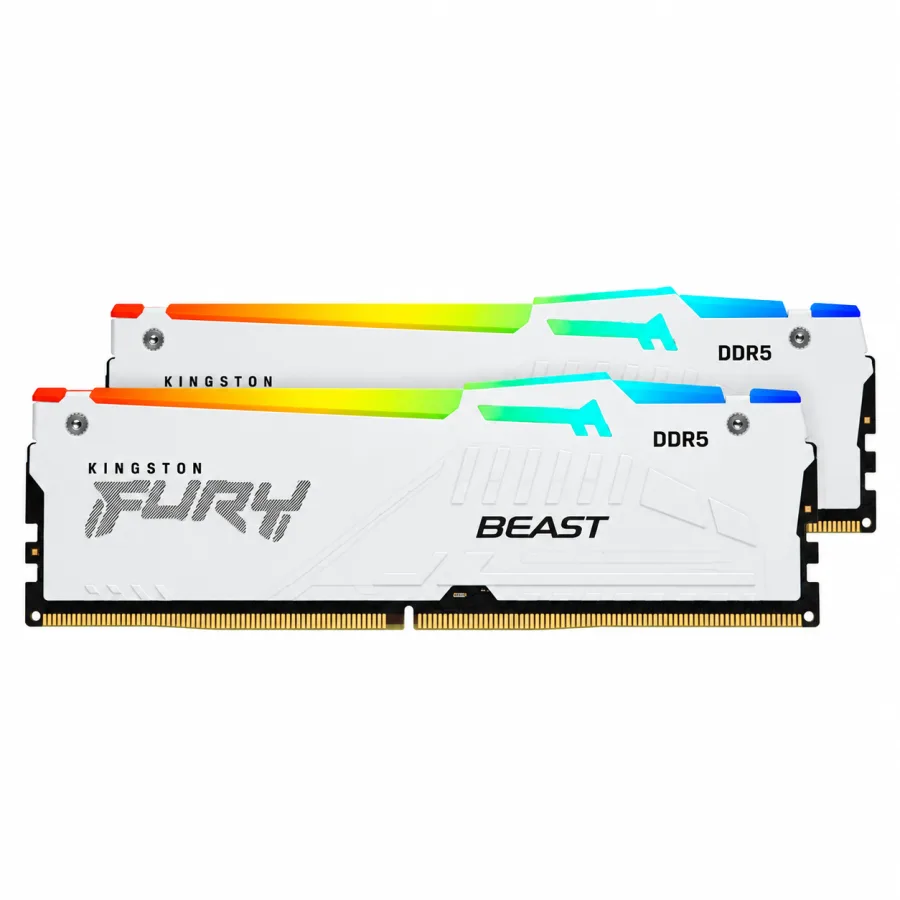 Memória RAM Kingston Fury Beast RGB 32GB 2x16GB DDR5 5600MHz CL36 UDIMM 1,25V AMD EXPO e Intel XMP 3.0 Branco KF556C36BWEAK2-32