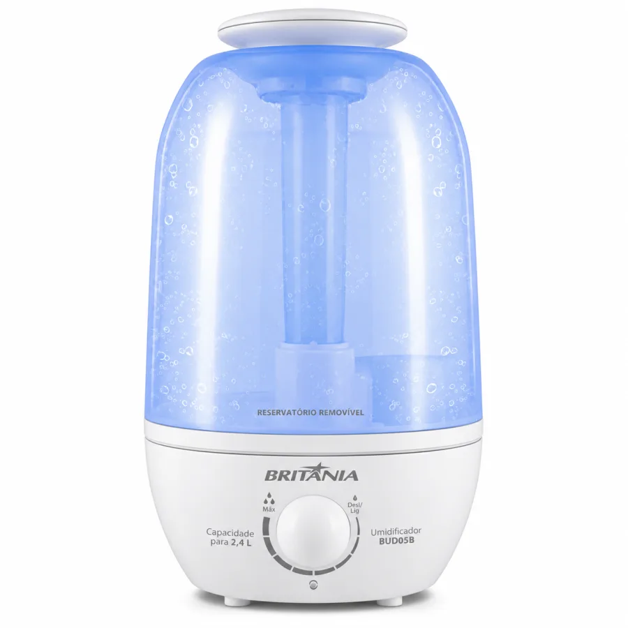Umidificador de Ar Ultrassônico Britânia BUD05B 2,4L Névoa Fria Reservatório Removível Desligamento Automático Bivolt Branco