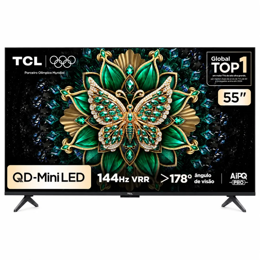 Smart TV TCL 55 Polegadas QD-Mini LED 4K 55C6K, 144Hz VRR, Dolby Vision IQ, HDR10+, Google TV, 4 HDMI 2.1, Wi-Fi, Bluetooth