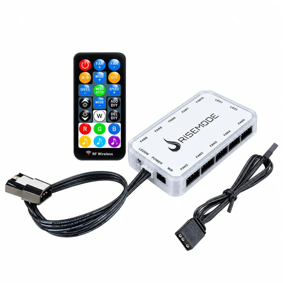 Controladora de Ventoinhas Rise Mode Sound ARGB 6 Pinos para até 10 Fans com Controle Remoto e Sincronização por Som RM-COS-ARGB