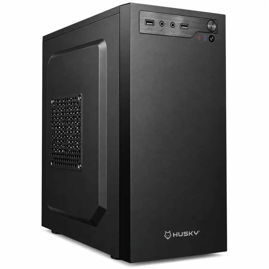 Gabinete Office Husky 100 Mini Tower Micro ATX e Mini ITX Compacto 29x17,5x35cm Aço SPCC Painel Frontal com USB e Áudio Preto HGO100PT