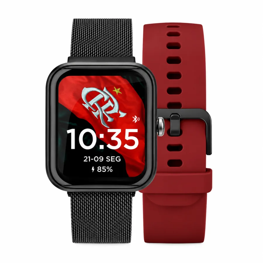 Smartwatch Technos Connect Max Flamengo Edicao Especial, Tela 1,69 Polegadas, 5 ATM, Duas Pulseiras, Preto - TMAXAG/7R