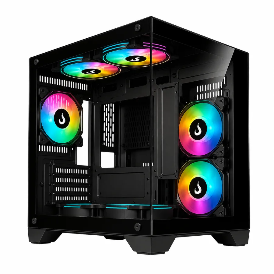Gabinete Gamer Rise Mode Galaxy Glass M Mini Micro ATX e Mini ITX Vidro Temperado Frontal e Lateral GPU até 330mm Suporte a 7 Fans Sem Fans Preto