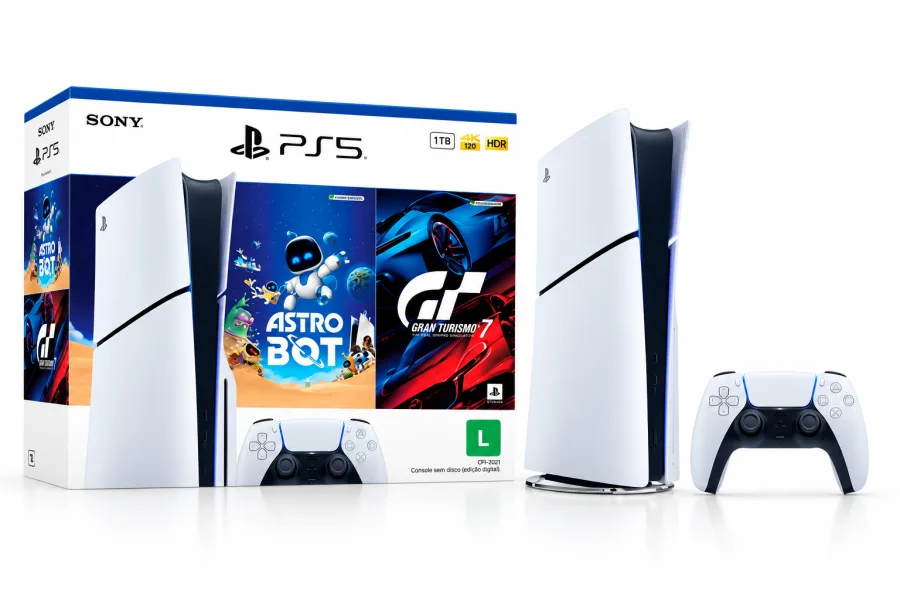 Console Sony PlayStation 5 com Leitor de Discos SSD 1TB Controle DualSense e 2 Jogos Digitais Branco