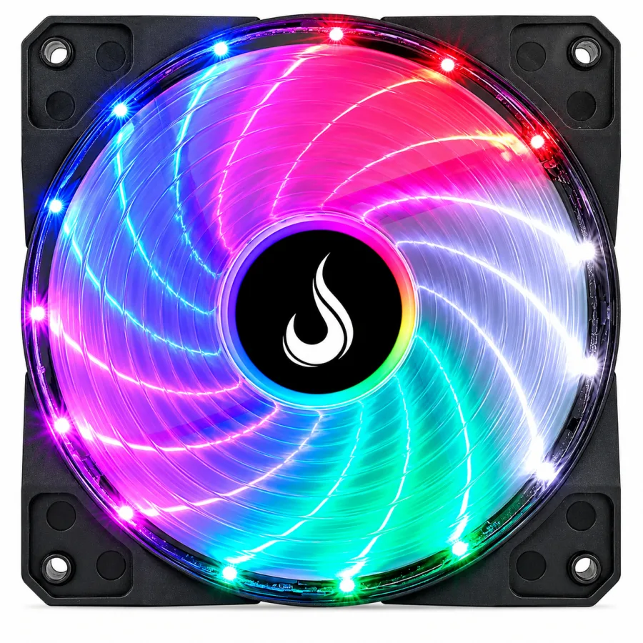 Ventoinha Rise Mode Wind 120mm LED Rainbow para Gabinete 1500 RPM 50 CFM Conexão 3 Pinos e Molex Preta RM-WN-02-RGB