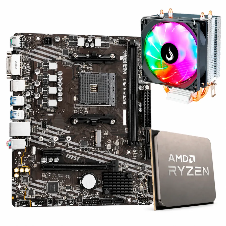 Kit Upgrade Gamer AMD Ryzen 7 5700X 8 Núcleos 16 Threads + Placa-Mãe MSI B550M-A PRO Micro-ATX DDR4 + Air Cooler Rise Mode Z5