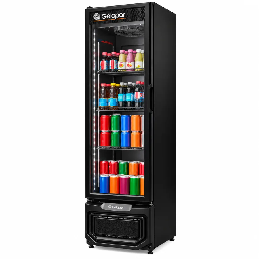 Refrigerador Expositor Vertical Gelopar GRV-23 LB PR Preto 228L Ar Forçado Porta de Vidro Duplo LED Perimetral 0°C a 7°C