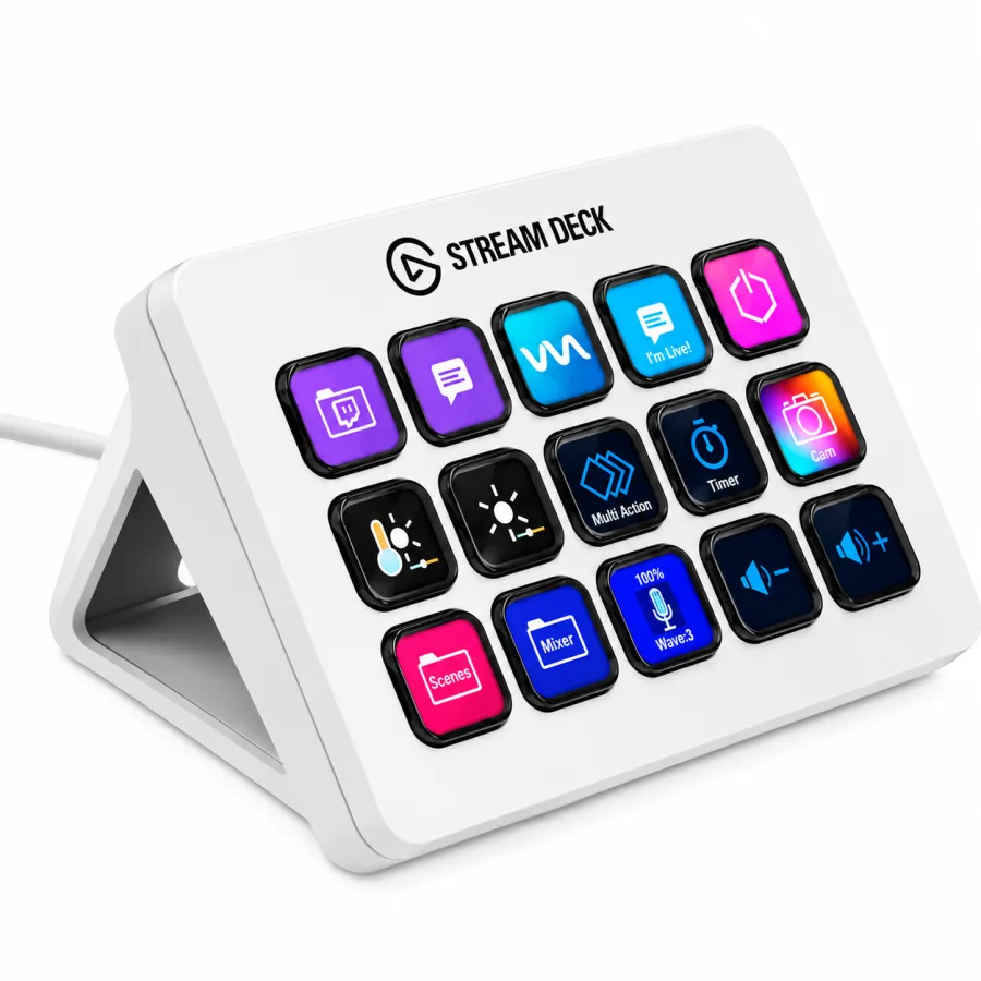 Mesa Controladora para Streaming Elgato Stream Deck MK.2 com 15 Teclas LCD Personalizáveis Painel Frontal Trocável e Cabo USB-C Destacável Branca
