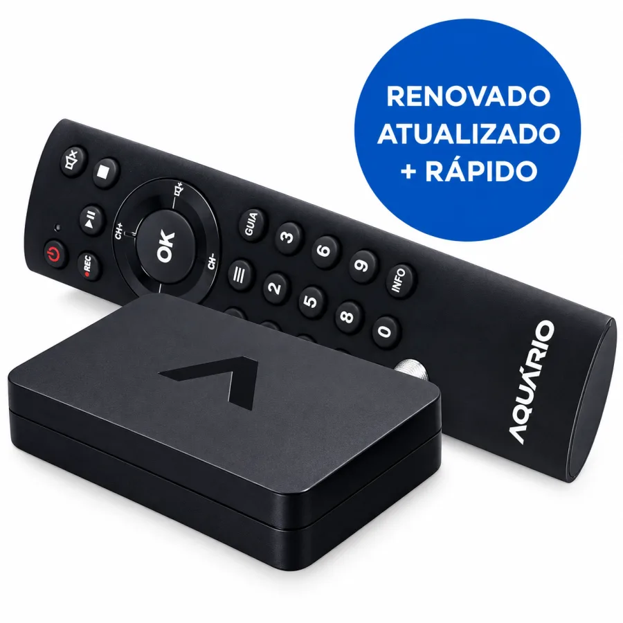 Conversor Digital de TV Aquário DTV-9000 Full HD com Gravador USB, Saídas HDMI e AV, Guia de Programação, Controle Remoto