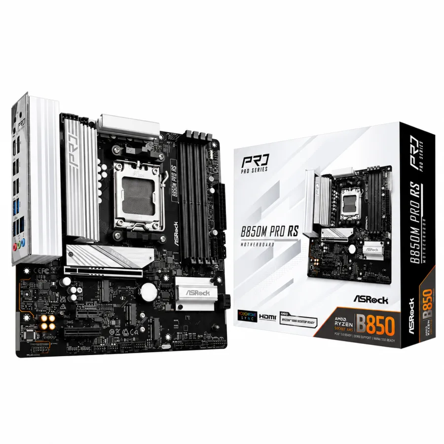 Placa-Mãe ASRock B850M Pro RS AMD AM5 Micro-ATX DDR5 até 256GB 3x M.2 PCIe 5.0 Rede 2.5G 90-MXBR60-A0UAYZ