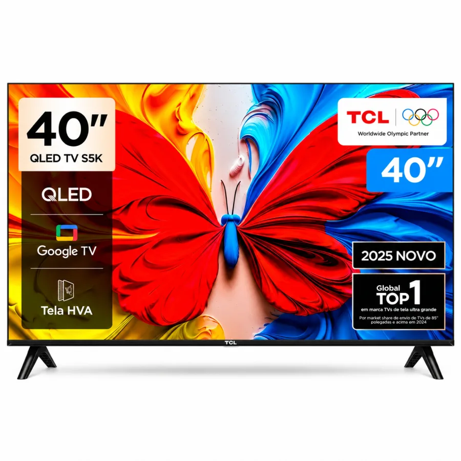 Smart TV TCL 40 Polegadas QLED Full HD 40S5K, Google TV, HDR10, Dolby Audio, Wi-Fi Dual Band, Bluetooth 5.0, 2 HDMI, Bivolt