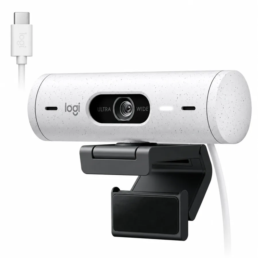 Webcam Logitech Brio 500 Full HD 1080p de 4 MP com Enquadramento Automático RightSight HDR RightLight 4 Show Mode USB-C e Suporte Incluso Branco