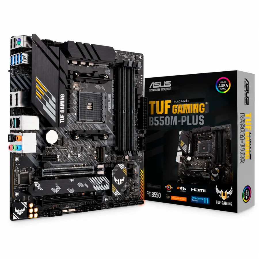 Placa-Mãe ASUS TUF Gaming B550M-Plus AMD AM4 Micro-ATX DDR4 até 128GB 2 Slots M.2 PCIe 4.0 LAN 2.5Gb Preta