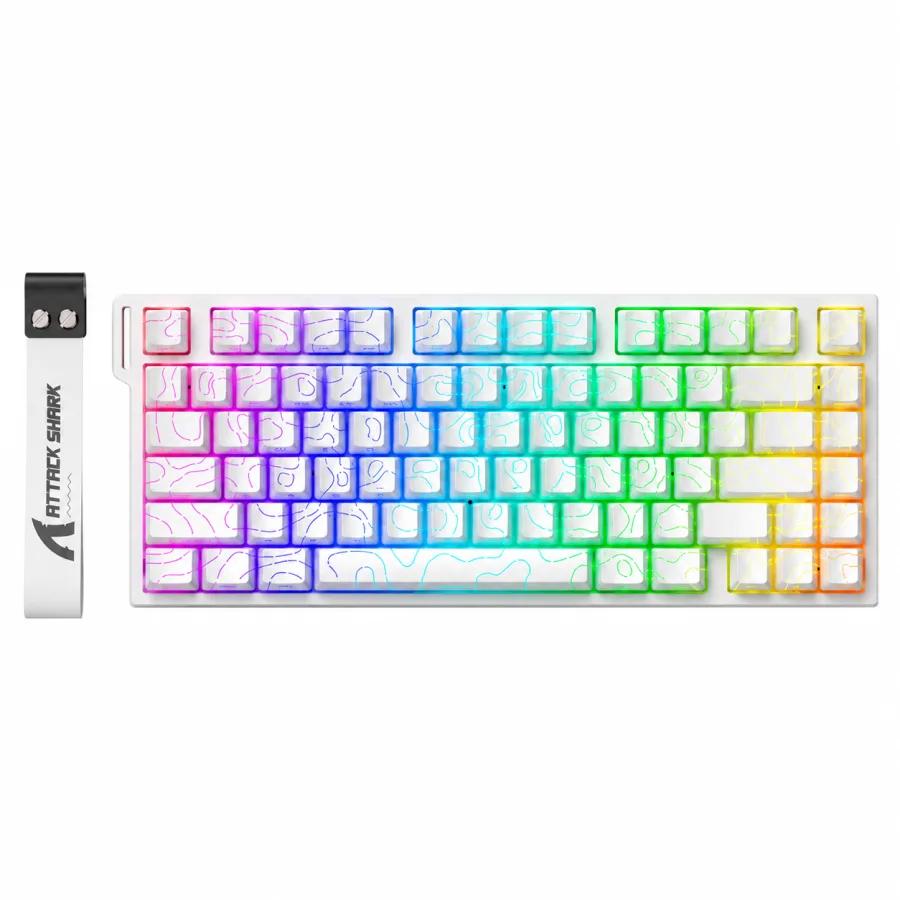 Teclado Magnético Gamer Attack Shark R82HE 75% 82 Teclas Hall Effect Rapid Trigger 0,005 mm 8000 Hz Hot Swap RGB Cabo USB-C Destacável Branco