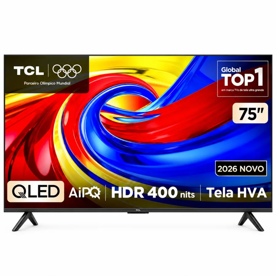 Smart TV TCL 75 Polegadas QLED 4K 75P7L, Dolby Vision, HDR10+, Dolby Atmos, Game Accelerator 120Hz, Google TV, Wi-Fi, Bivolt