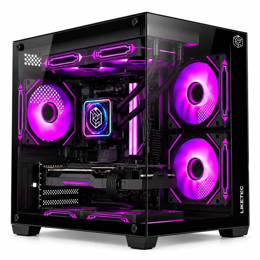 Gabinete Gamer Liketec Dasha V2 Cubo Mini Tower Micro ATX e Mini ITX Vidro Temperado Frontal e Lateral GPU até 330mm Suporte a 7 Fans Preto