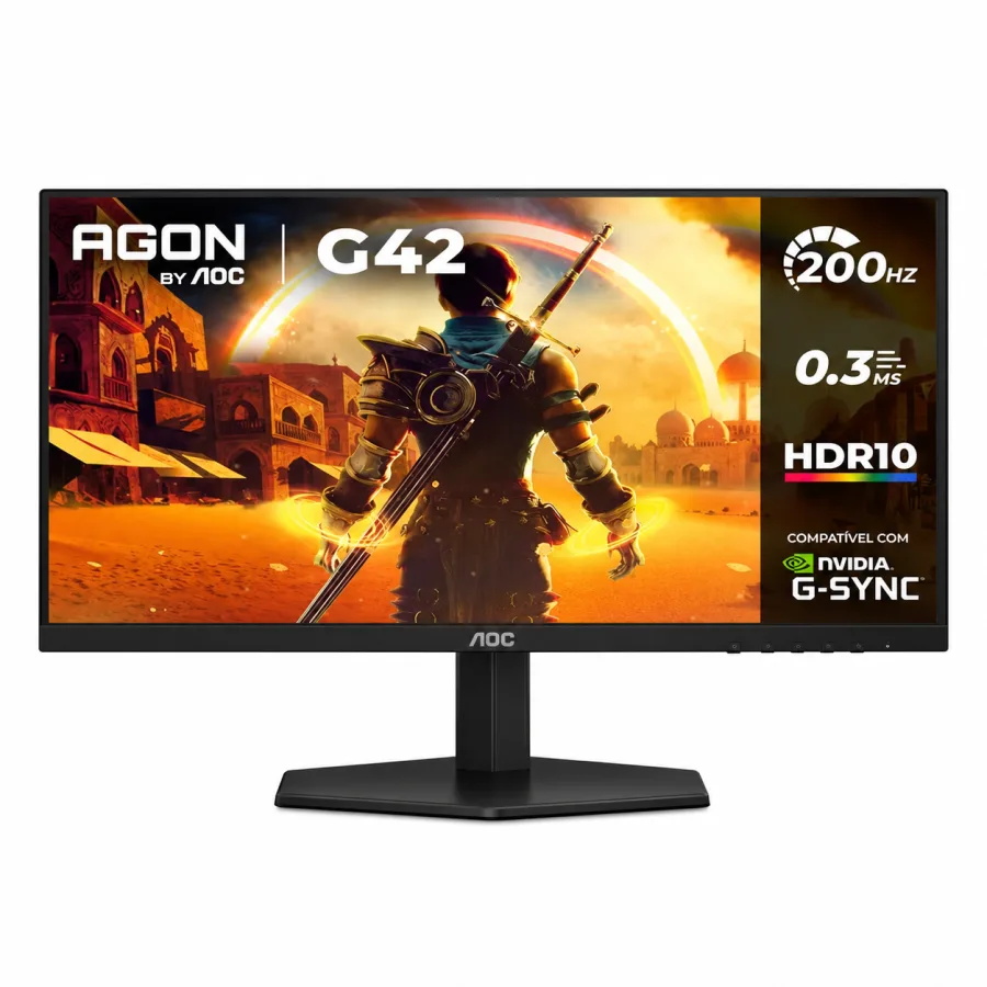 Monitor Gamer AOC Agon G42 24G42HE 23.8" Full HD, 200Hz, 0.3ms MPRT, Painel IPS, 128% sRGB, HDR10, G-Sync Compatible, HDMI e DisplayPort