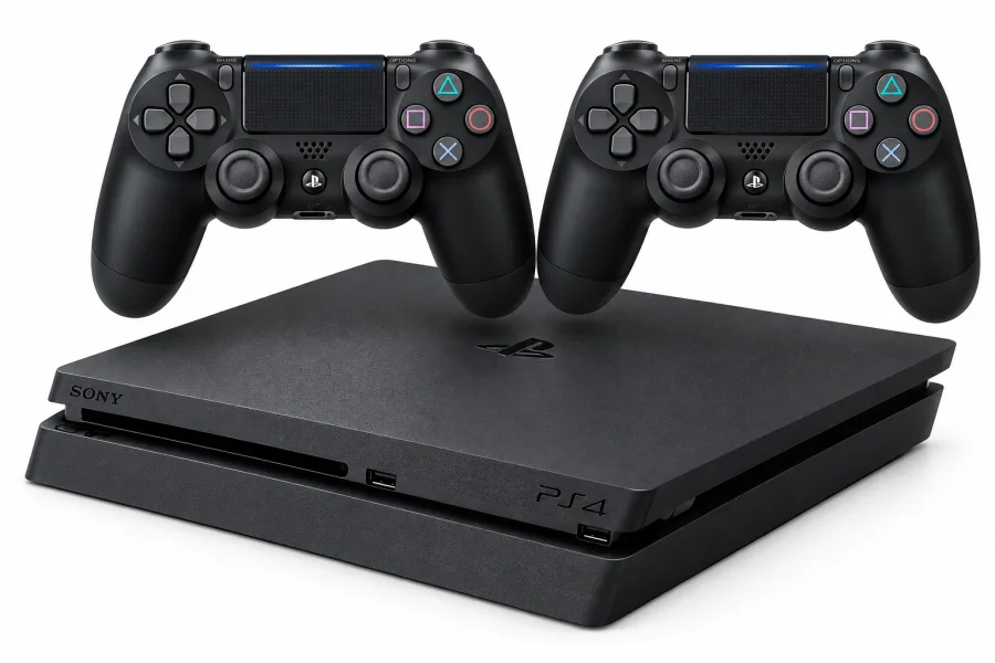 Console PlayStation 4 Slim preto com dois controles DualShock 4