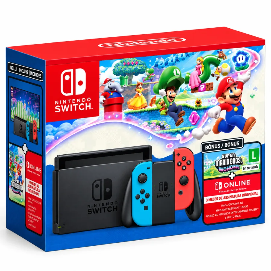 Caixa do Nintendo Switch V2 com bonus Super Mario Bros. Wonder