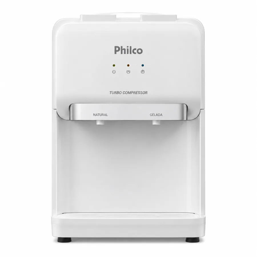 Bebedouro de Mesa Philco PBE11 Branco Compressor Água Natural e Gelada 6°C a 12°C Perfurador de Lacre Galão 10L ou 20L