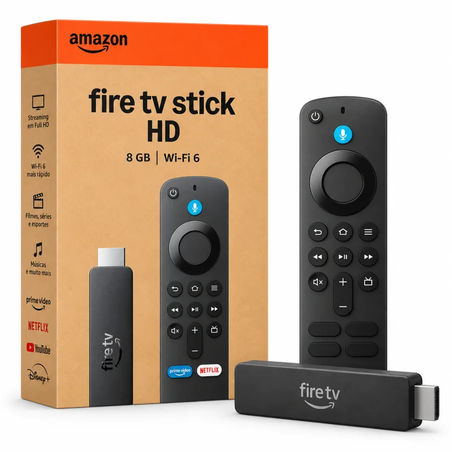 Fire TV Stick HD Amazon 2ª Geração 2026, Full HD, Wi-Fi 6, Bluetooth 5.3, Controle Remoto por Voz com Alexa, Preto