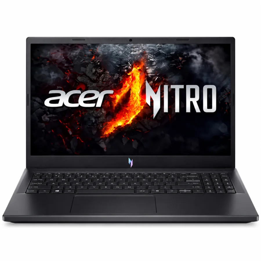 Notebook gamer Acer Nitro V15 preto aberto, visto de frente